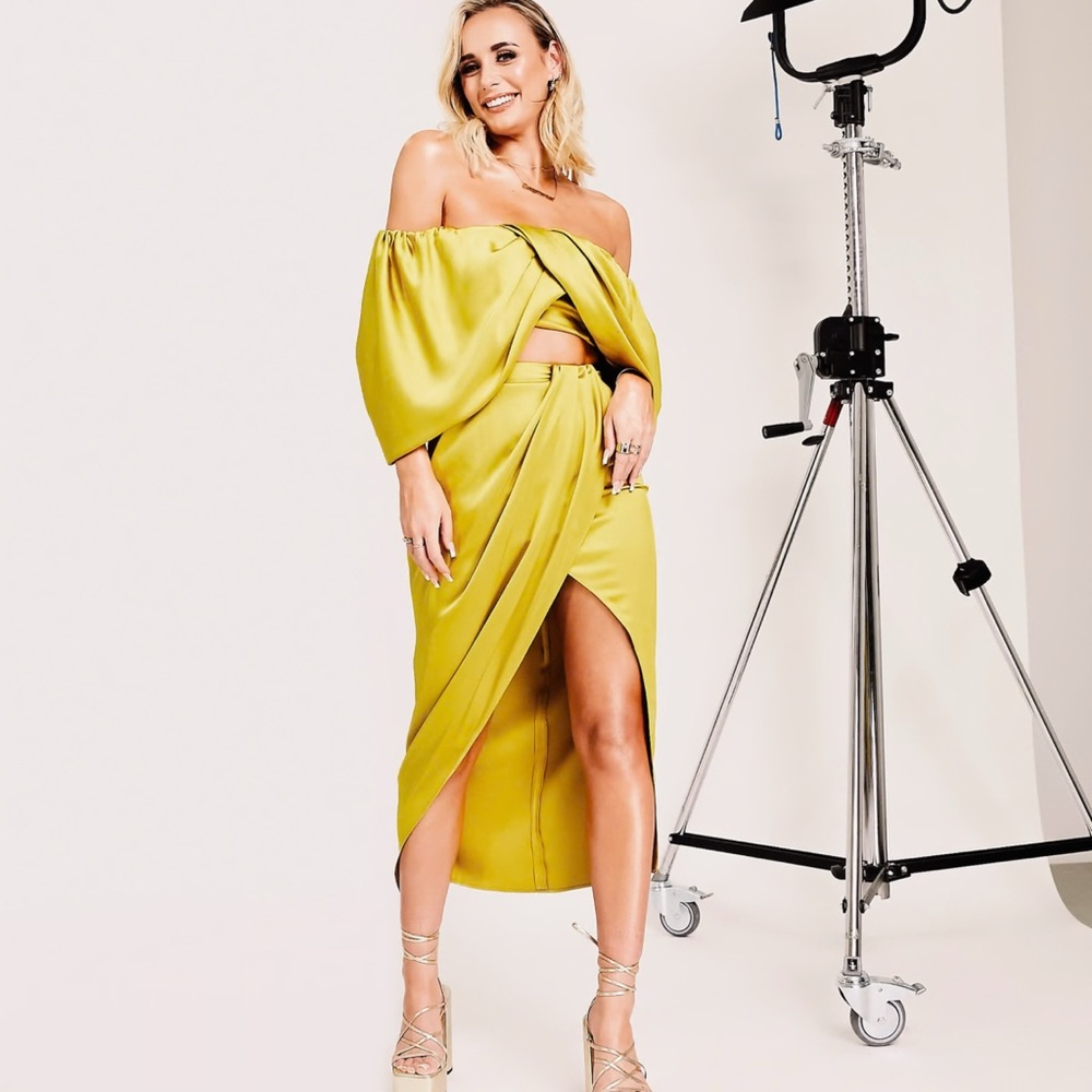 NWT ASOS EDITION satin drape slit midi skirt